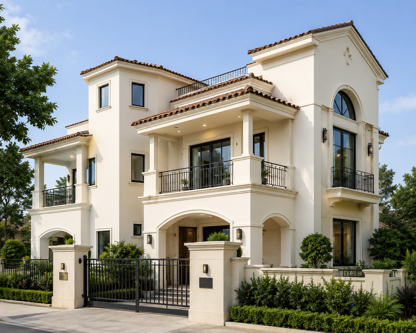 Large villa exterior with premium paint finish